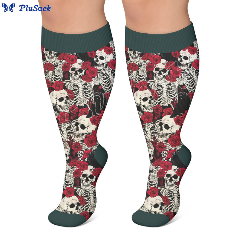 Plusock Plus Size Floral Skull Print Compression Socks - image 2