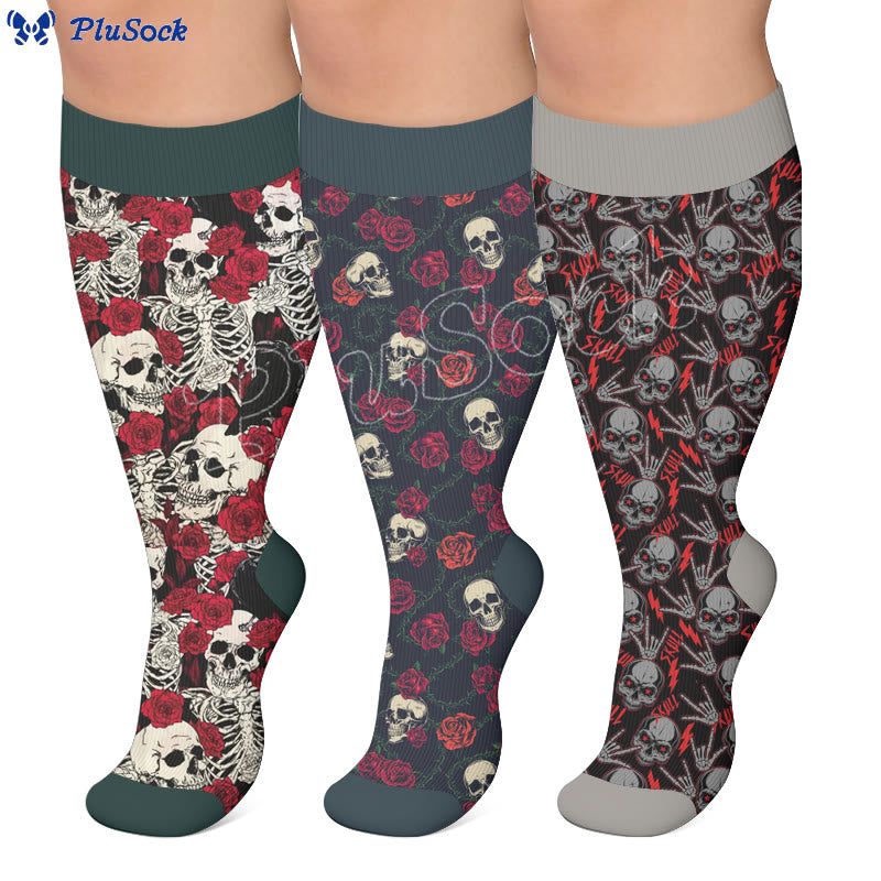 Plusock Plus Size Floral Skull Print Compression Socks - image 0