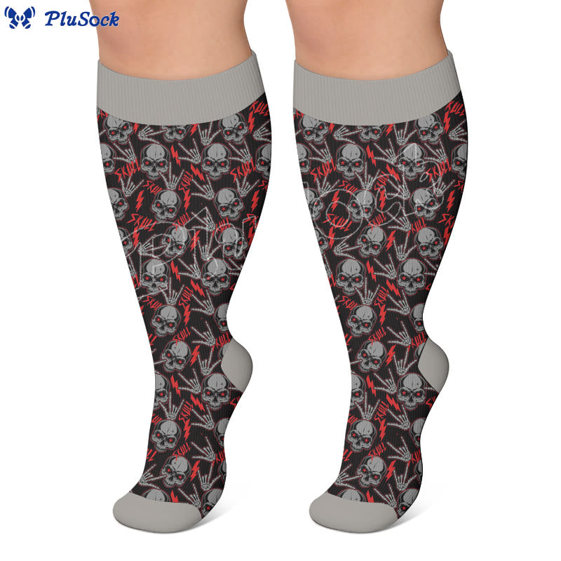 Plusock Plus Size Floral Skull Print Compression Socks - image 4