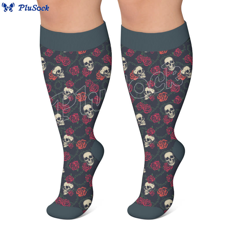 Plusock Plus Size Floral Skull Print Compression Socks - image 3