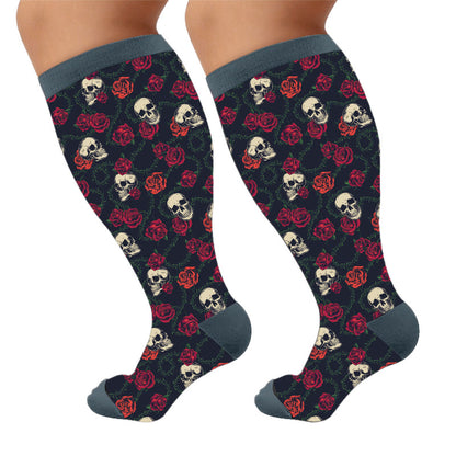 Plusock Plus Size Floral Skull Print Compression Socks - Skull(1 Pair) - 4XL - image 6
