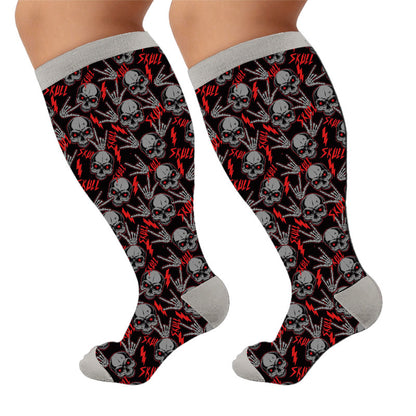 Plusock Plus Size Floral Skull Print Compression Socks - Letters(1 Pair) - 4XL - image 7