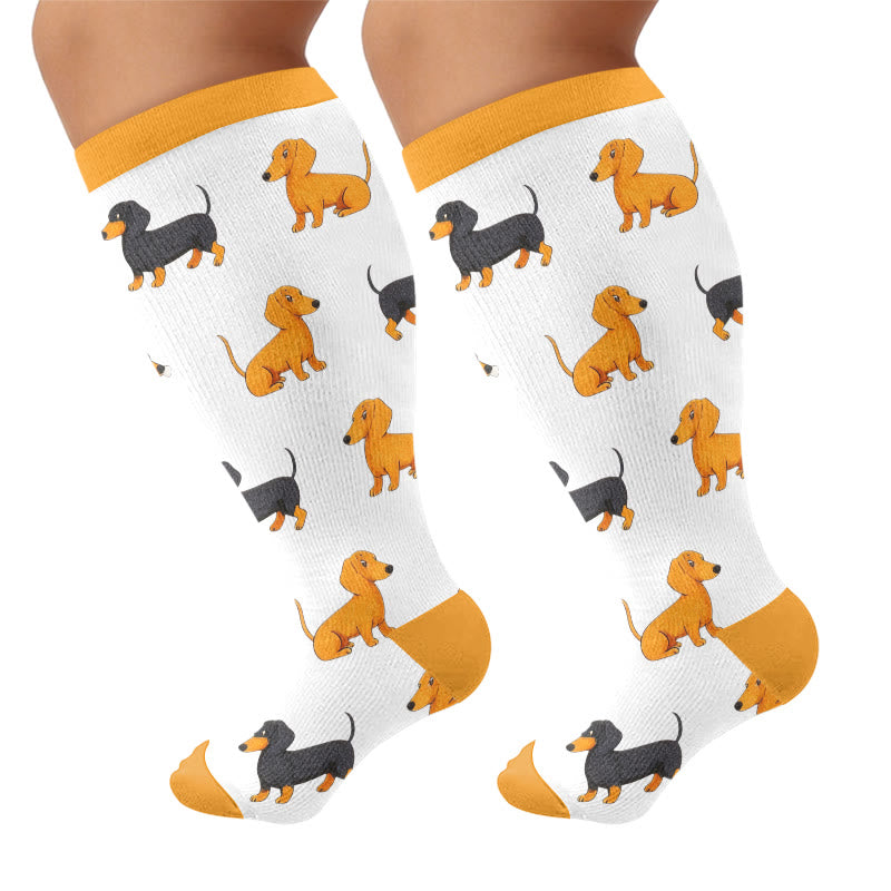 Plusock Plus Size Bunny Panda Dachshund Compression Socks - Yellow(1 Pair) - 4XL - image 6
