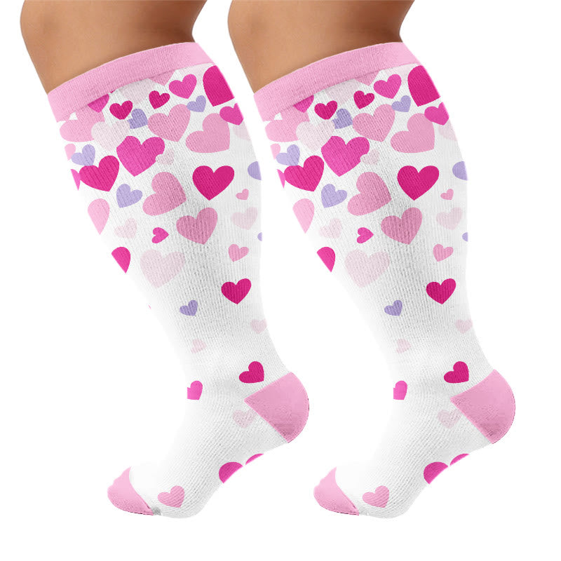 Plusock Plus Size Playful Smile Heart Compression Socks - Pink(1 Pair) - 4XL - image 6