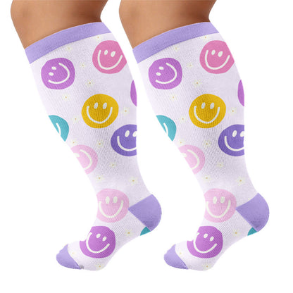 Plusock Plus Size Playful Smile Heart Compression Socks - Purple(1 Pair) - 4XL - image 5