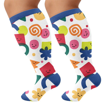 Plusock Plus Size Playful Smile Heart Compression Socks - Blue(1 Pair) - 4XL - image 7