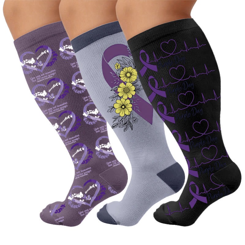 Plusock Plus Size Communication Disorder Printed Compression Socks - Multicolor(3 Pairs) - 4XL - image 1