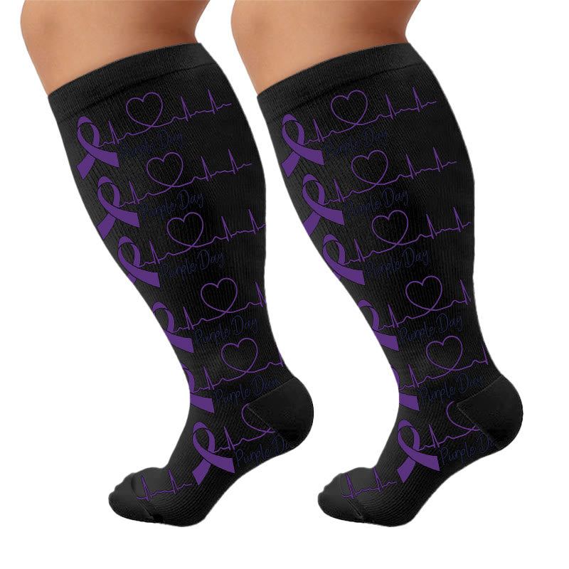Plusock Plus Size Communication Disorder Printed Compression Socks - Ribbons(1 Pair) - 4XL - image 7