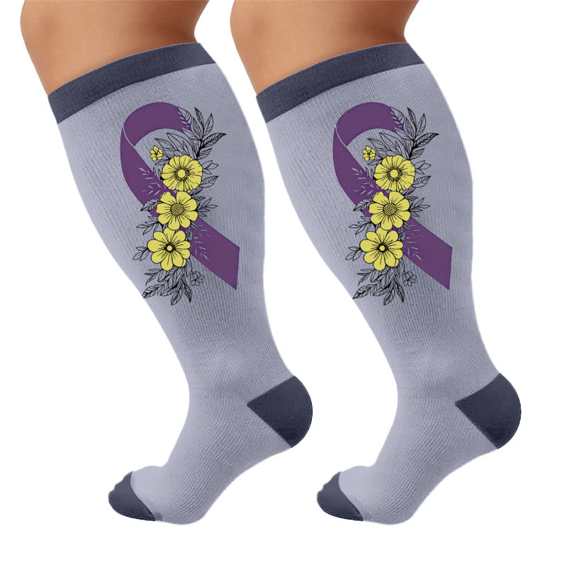 Plusock Plus Size Communication Disorder Printed Compression Socks - Flowers(1 Pair) - 4XL - image 6