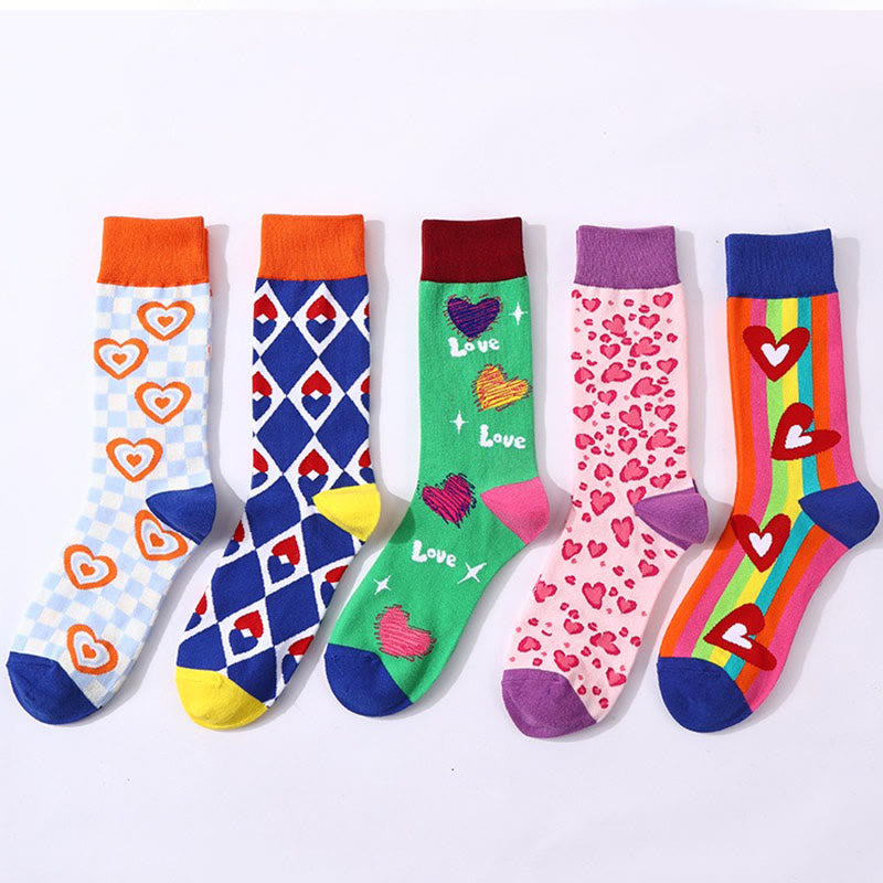 Plusock Love Heart Pattern Quarter Socks(5 Pairs) - Multicolor - EU38-45(US5-11) - image 1
