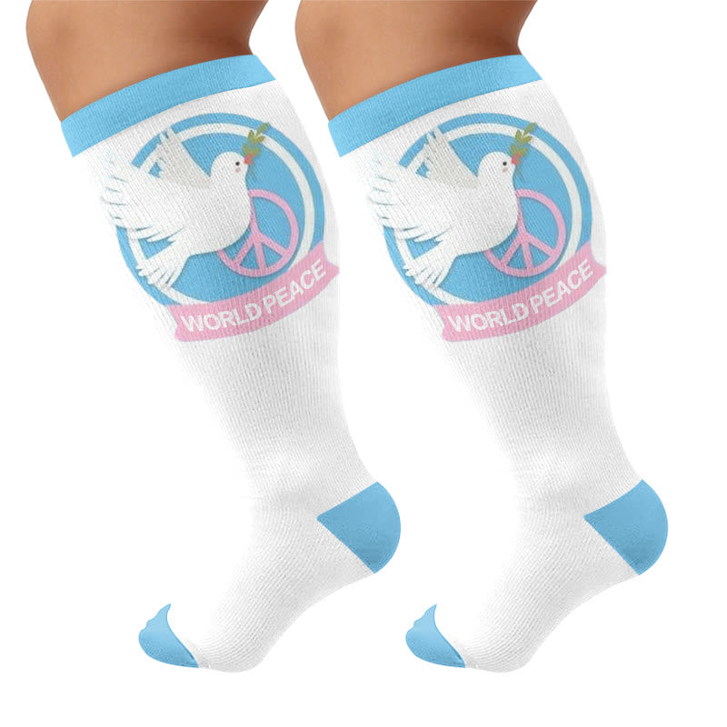 Plusock Plus Size World Peace Dove Compression Socks - Blue(1 Pair) - 4XL - image 5