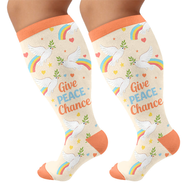 Plusock Plus Size World Peace Dove Compression Socks - Apricot(1 Pair) - 4XL - image 6