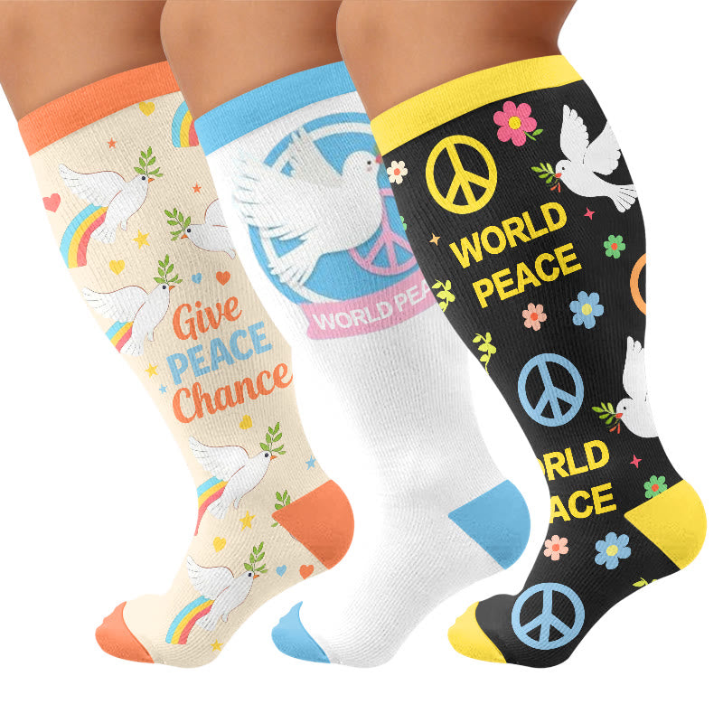 Plusock Plus Size World Peace Dove Compression Socks - Multicolor(3 Pairs) - 4XL - image 1