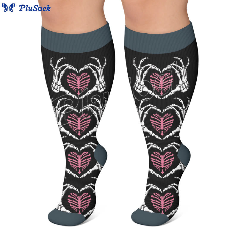 Plusock Plus Size Heart Skull Print Compression Socks - image 3