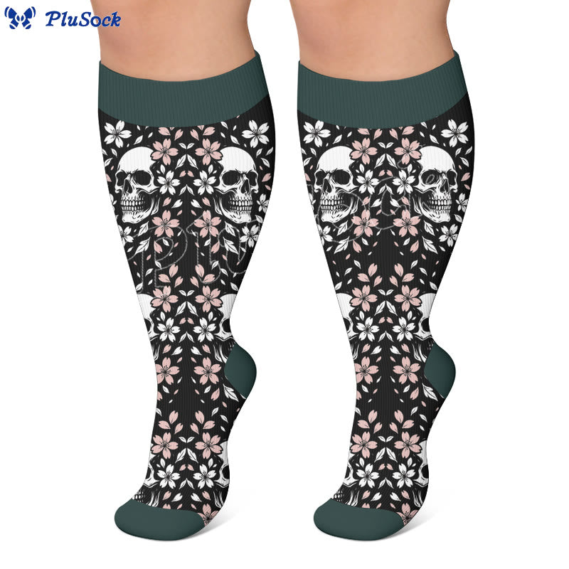 Plusock Plus Size Heart Skull Print Compression Socks - image 2