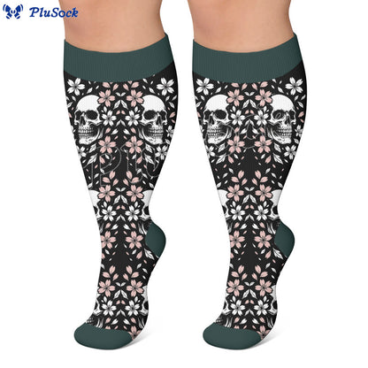 Plusock Plus Size Heart Skull Print Compression Socks - image 2