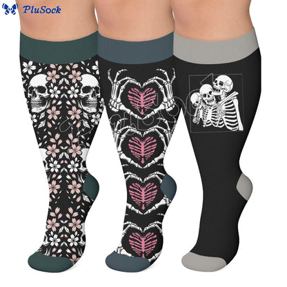 Plusock Plus Size Heart Skull Print Compression Socks - image 0