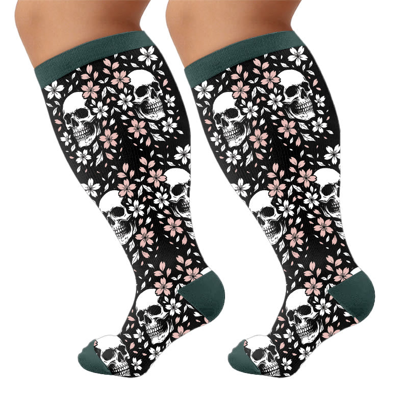 Plusock Plus Size Heart Skull Print Compression Socks - Florals (1 pair) - 4XL - image 5