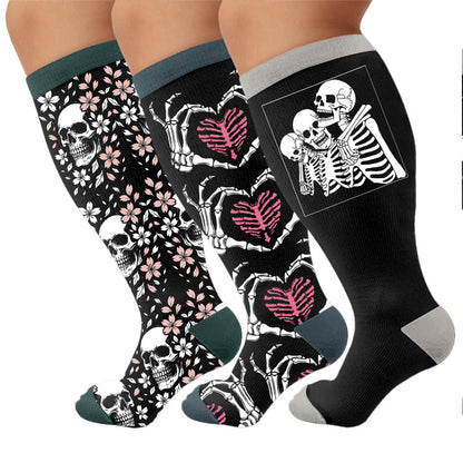 Plusock Plus Size Heart Skull Print Compression Socks - Multicolor(3 Pairs) - 4XL - image 1