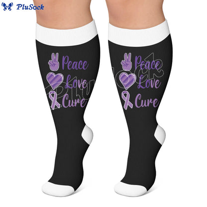 Plusock Plus Size Purple Ribbon Print Compression Socks - image 4