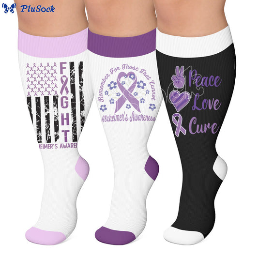 Plusock Plus Size Purple Ribbon Print Compression Socks - image 0