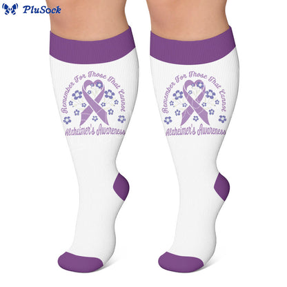 Plusock Plus Size Purple Ribbon Print Compression Socks - image 3