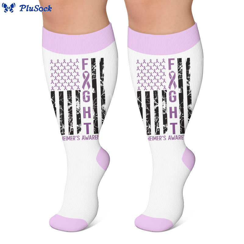 Plusock Plus Size Purple Ribbon Print Compression Socks - image 2
