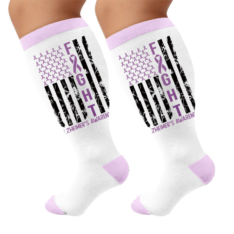 Plusock Plus Size Purple Ribbon Print Compression Socks - Letters (1 pair) - 4XL - image 5