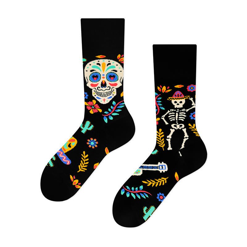 Plusock Creative Mismatched Skull Quarter Socks(4 Pairs) - image 3
