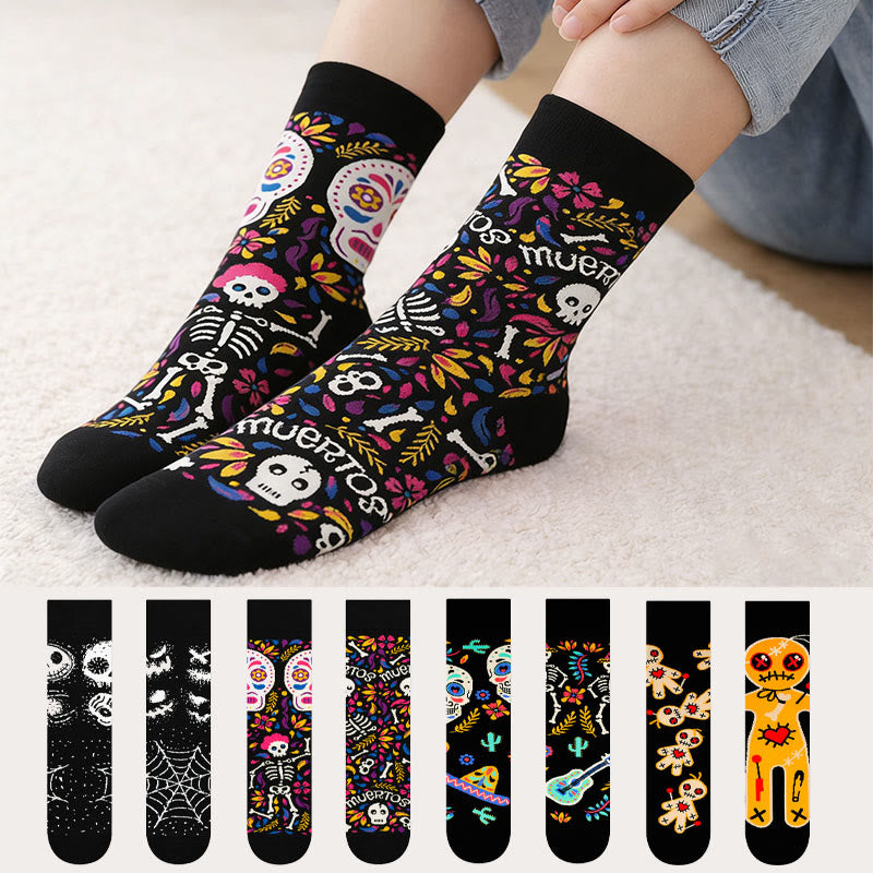 Plusock Creative Mismatched Skull Quarter Socks(4 Pairs) - Multicolor - EU36-42(US3-8.5) - image 0