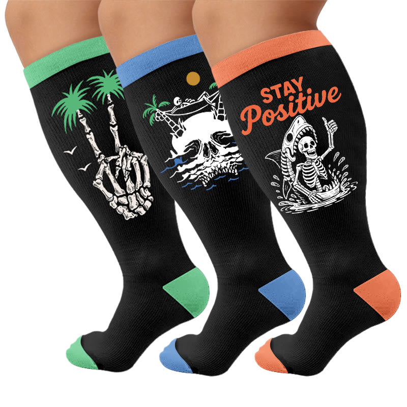 Plusock Plus Size Beach Print Compression Socks - Multicolor(3 Pairs) - 4XL - image 1