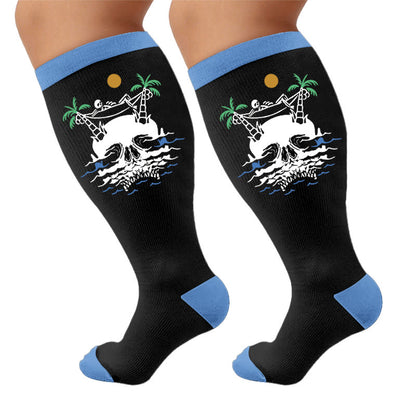 Plusock Plus Size Beach Print Compression Socks - Skull (1 pair) - 4XL - image 6