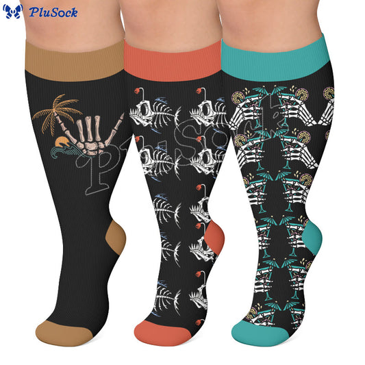 Plusock Plus Size Vacation Print Compression Socks - image 0