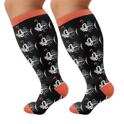Plusock Plus Size Vacation Print Compression Socks - Skull (1 pair) - 4XL - image 6