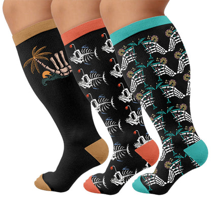 Plusock Plus Size Vacation Print Compression Socks - Multicolor(3 Pairs) - 4XL - image 1