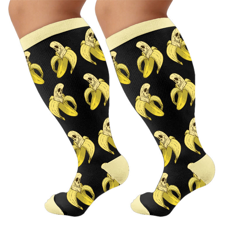 Plusock Plus Size Floral Print Compression Socks - Banana (1 pair) - 4XL - image 6