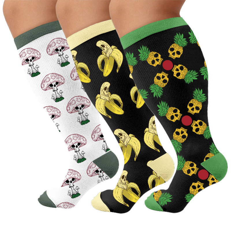 Plusock Plus Size Floral Print Compression Socks - Multicolor(3 Pairs) - 4XL - image 1