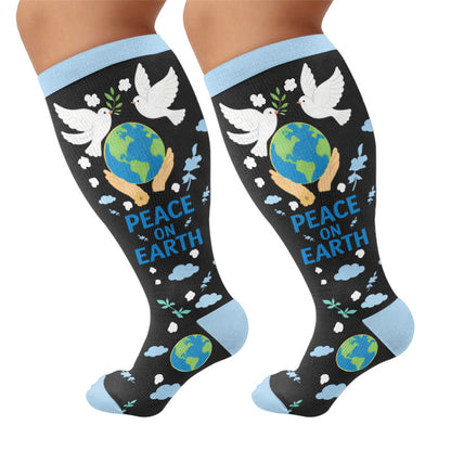 Plusock Plus Size Peace on Earth Compression Socks - Black(1 Pair) - 4XL - image 5
