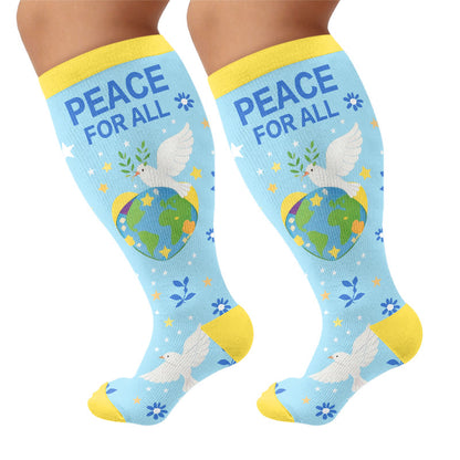 Plusock Plus Size Peace on Earth Compression Socks - Blue(1 Pair) - 4XL - image 7