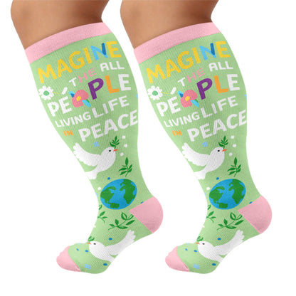 Plusock Plus Size Peace on Earth Compression Socks - Green(1 Pair) - 4XL - image 6