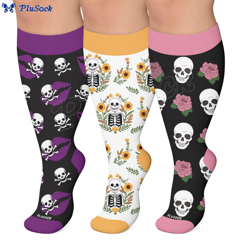 Plusock Plus Size Lip Skeleton Pattern Compression Socks - image 0
