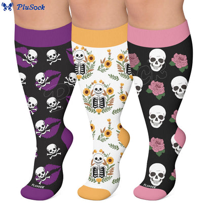 Plusock Plus Size Lip Skeleton Pattern Compression Socks - image 0
