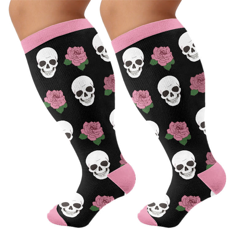 Plusock Plus Size Lip Skeleton Pattern Compression Socks - Pink(1 Pair) - 4XL - image 6