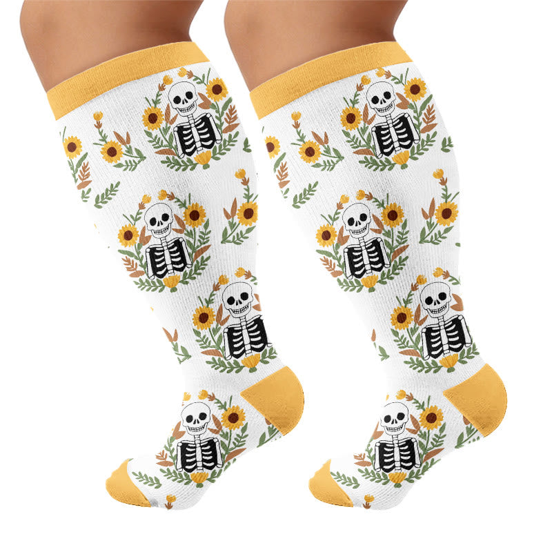 Plusock Plus Size Lip Skeleton Pattern Compression Socks - Yellow(1 Pair) - 4XL - image 7