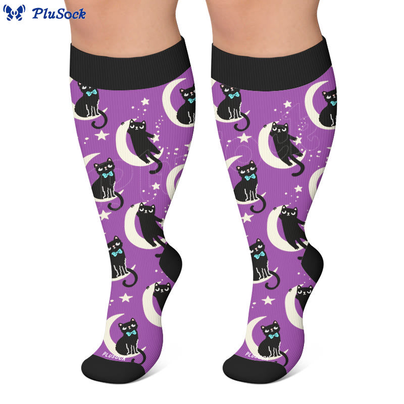 Plusock Plus Size Moon Star Cat Compression Socks - image 2
