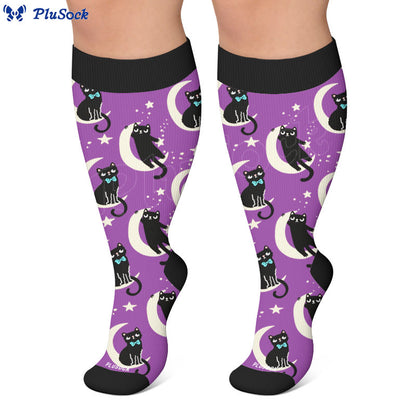 Plusock Plus Size Moon Star Cat Compression Socks - image 2