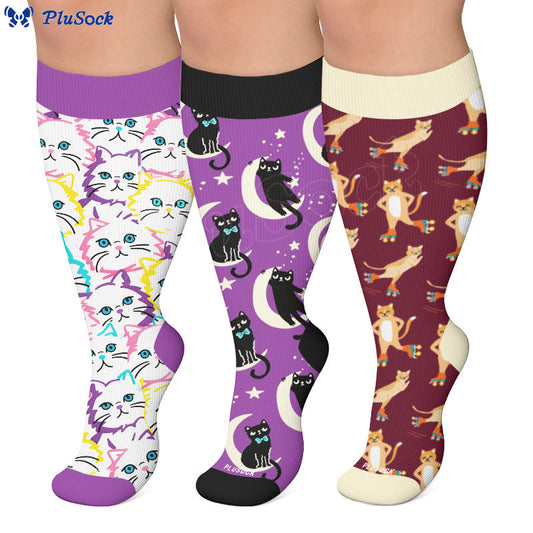 Plusock Plus Size Moon Star Cat Compression Socks - image 0