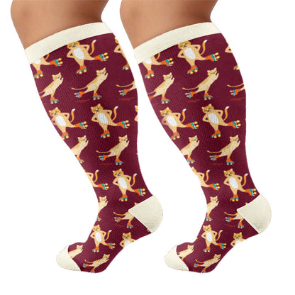 Plusock Plus Size Moon Star Cat Compression Socks - Wine(1 Pair) - 4XL - image 7