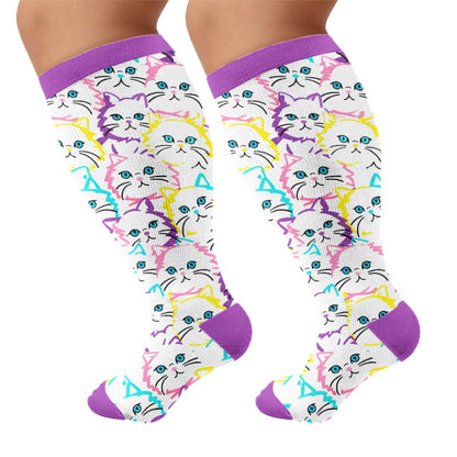 Plusock Plus Size Moon Star Cat Compression Socks - White(1 Pair) - 4XL - image 6