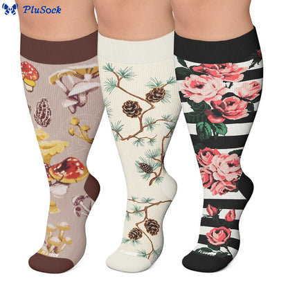 Plusock Plus Size Mushroom Pinecone Compression Socks - image 0